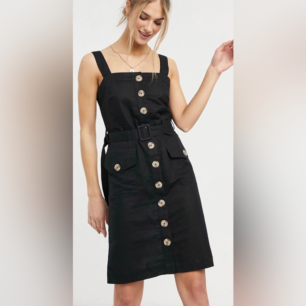 ASOS linen black overall dress with belt! NWT!